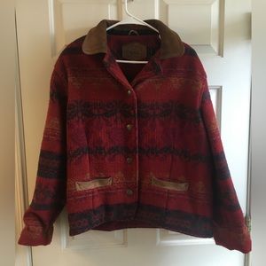 VINTAGE Woolrich Red Floral Southwest Aztec Wool Blanket Jacket Coat. Size: L